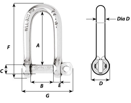Self-locking long D shackle
